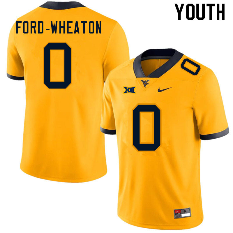 Youth #0 Bryce Ford-Wheaton West Virginia Mountaineers College Football Jerseys Sale-Gold - Click Image to Close